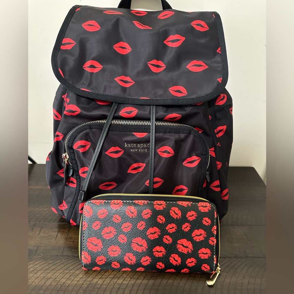 Kate Spade Lips backpack w/ matching wallet